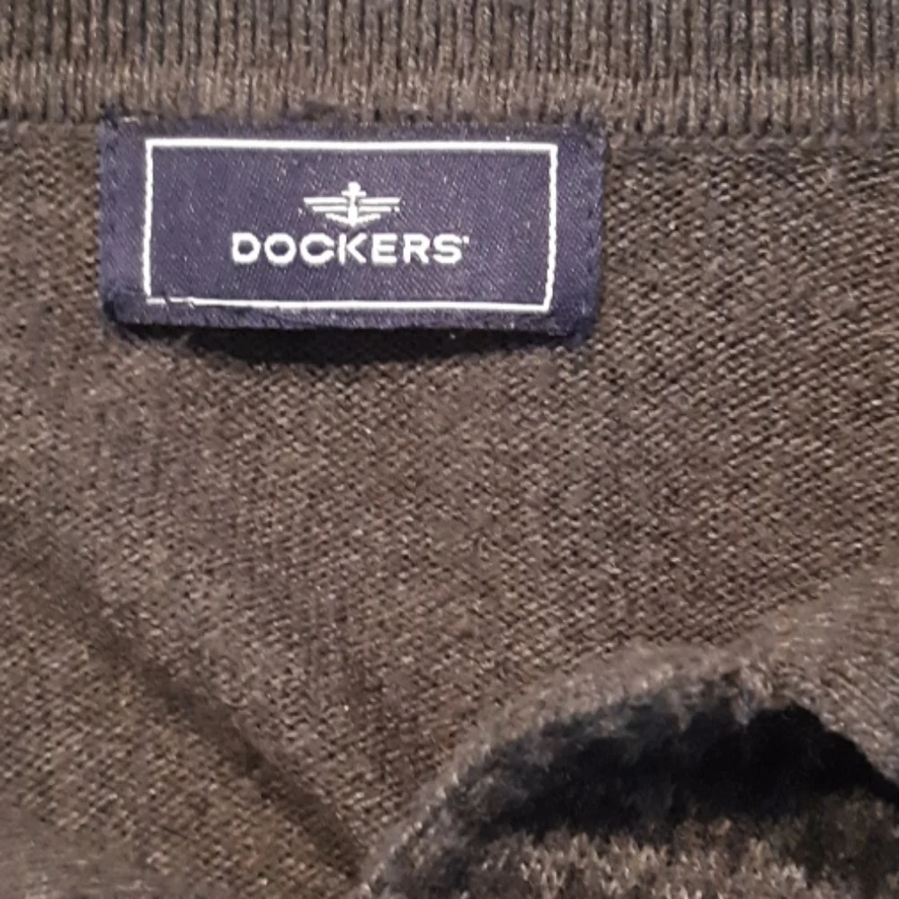 DOCKERS Mens Collared knit Sweater Sz L XL Green Black Print Long Sleeve b36